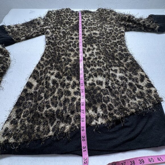 ALBERTO MAKALI Women Mini Dress Fuzzy Long Sleeve Animal Cowl Sz L Brown 46-27 - Picture 15 of 15